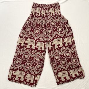 Harem Pants Wide Leg Elephant Pull On Pocket Womens OS Plus Red Boho Festival
